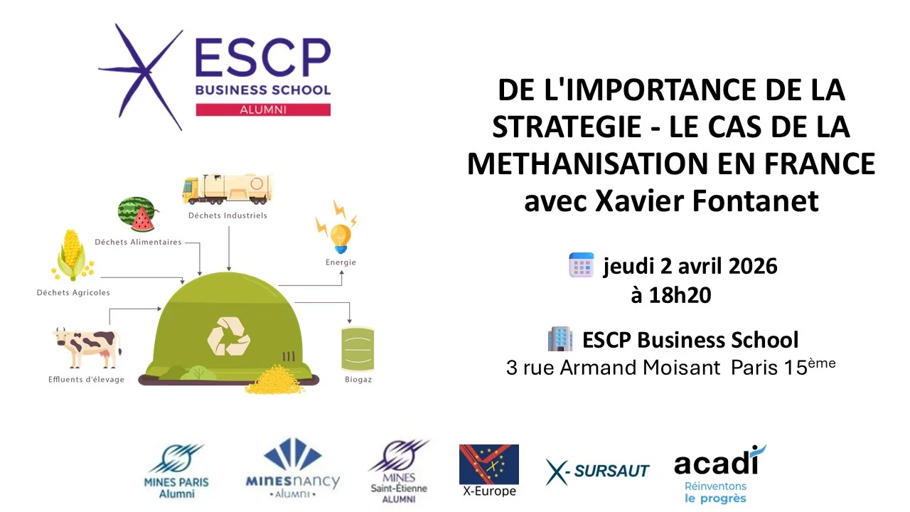 Visuel de l'événement « De l'importance de la stratégie : le cas de la méthanisation en France, avec Xavier Fontanet »
